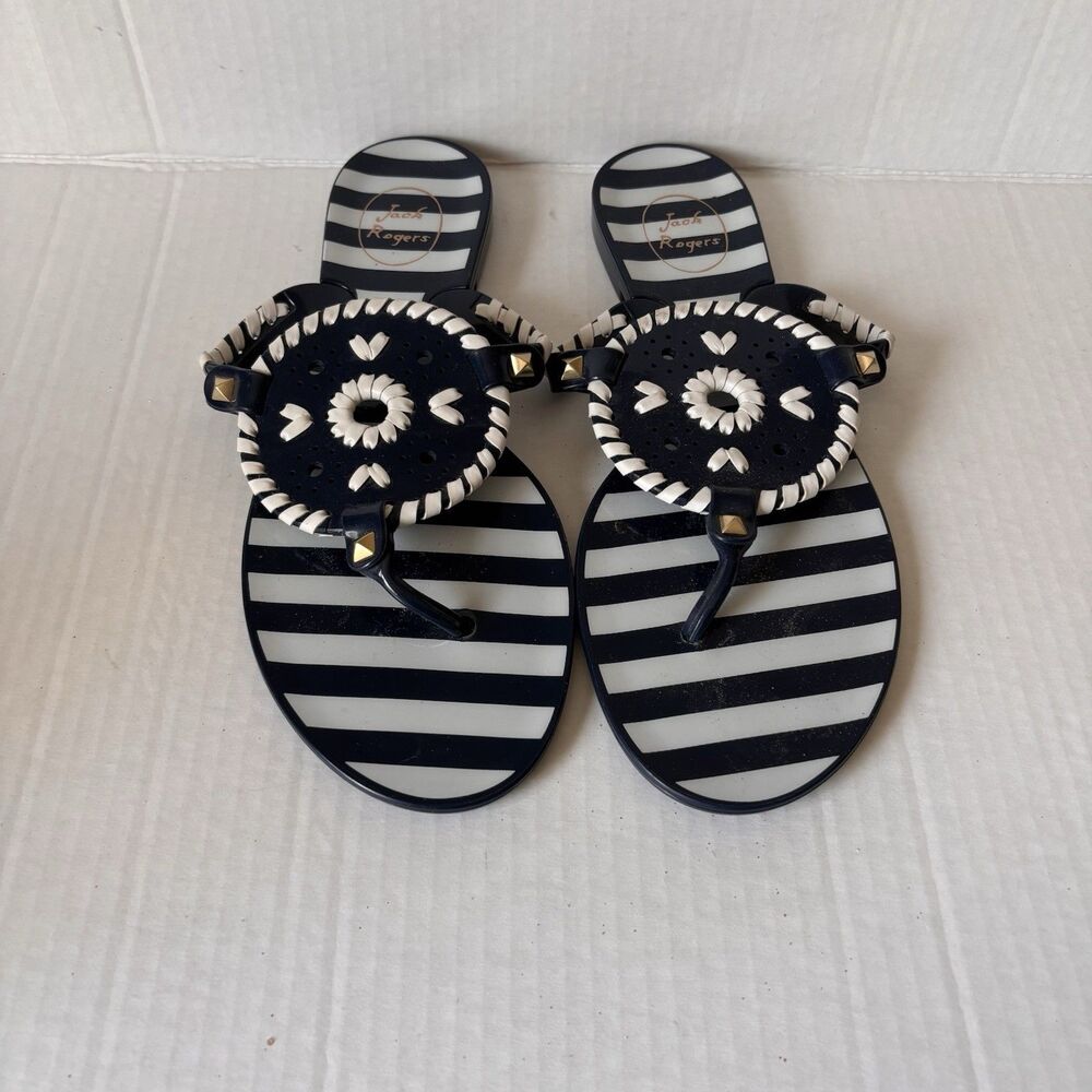 EUC  Jack Rogers Sandals Womens 8 Jelly Thong Georgica Pool Flip Flop Navy Blue